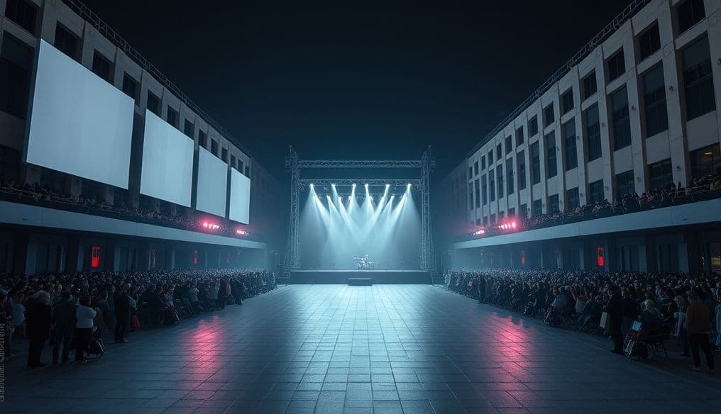 outdoor concert with billboards
