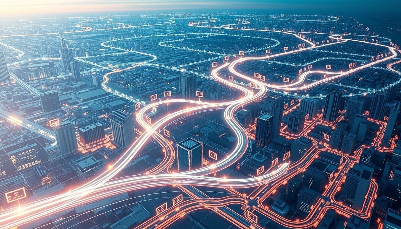 futuristic city with digital billboards